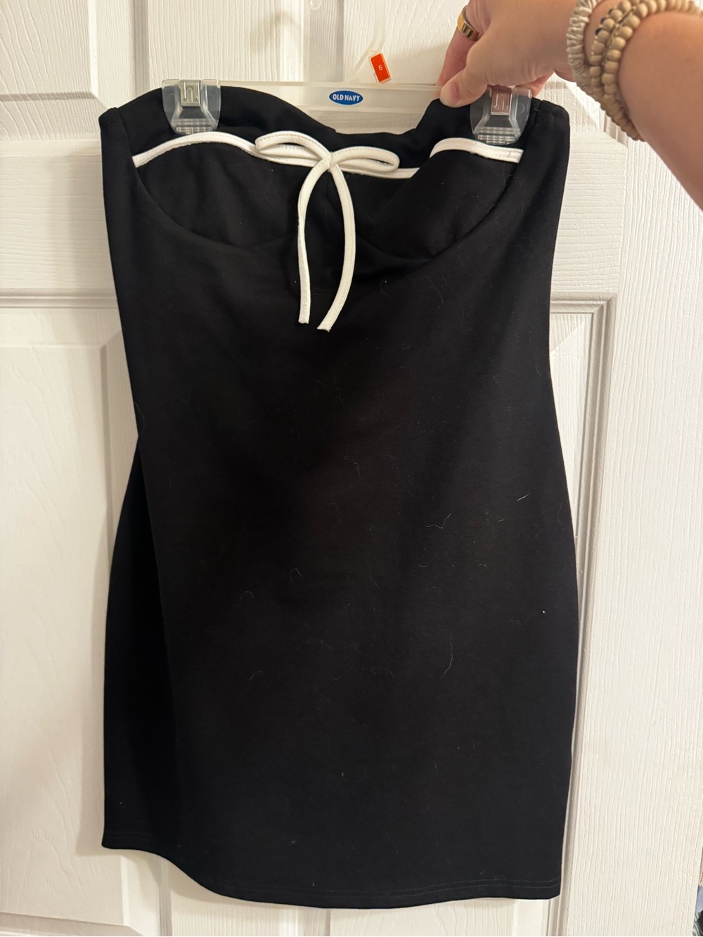DNA couture Black Strapless Dress with White Tie